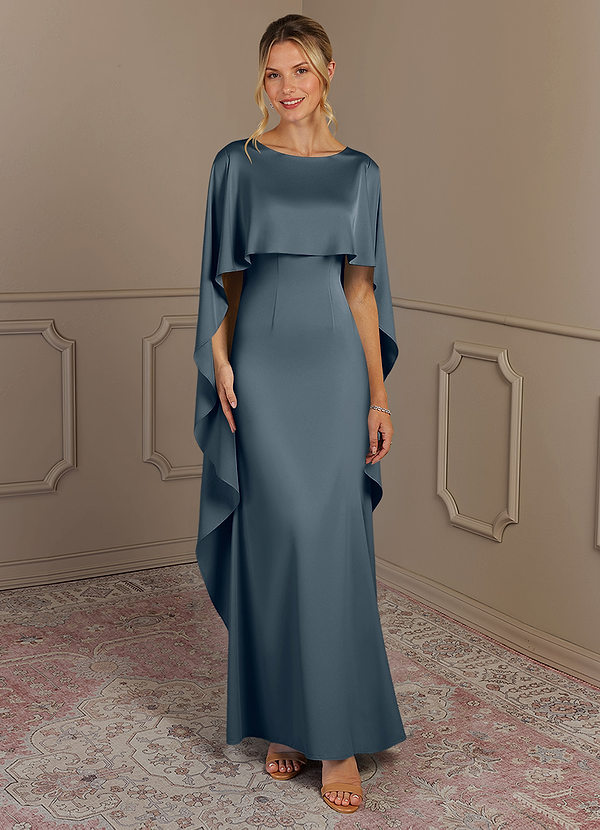 Azazie Eli Mother of the Brides Dresses Twilight Sheath Boatneck Stretch Satin Dress image1