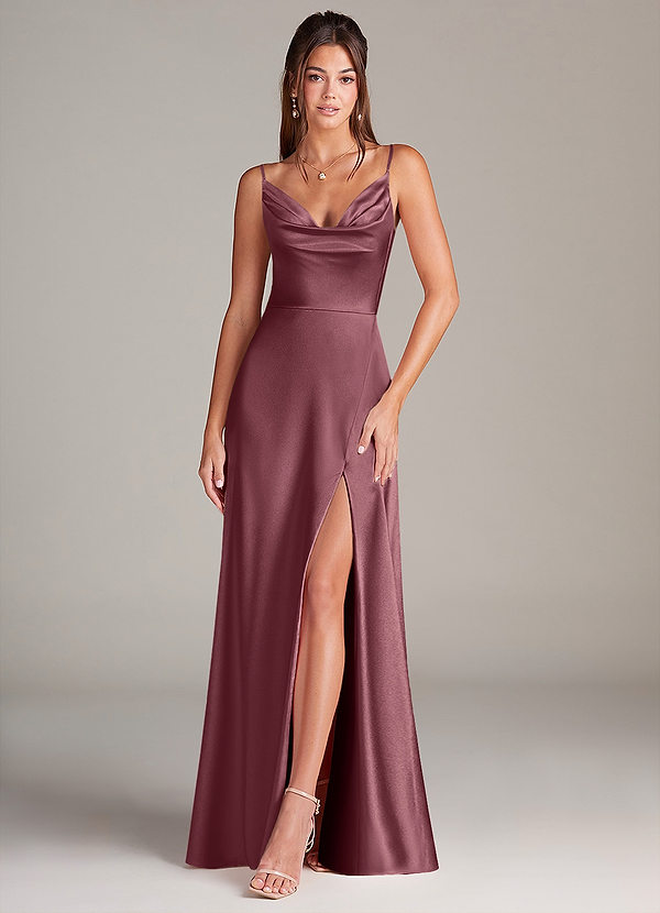 Azazie Sarella Brautjungfernkleider A-Linie Plissee Stretch-Satin Kleid Wüstenrose image1