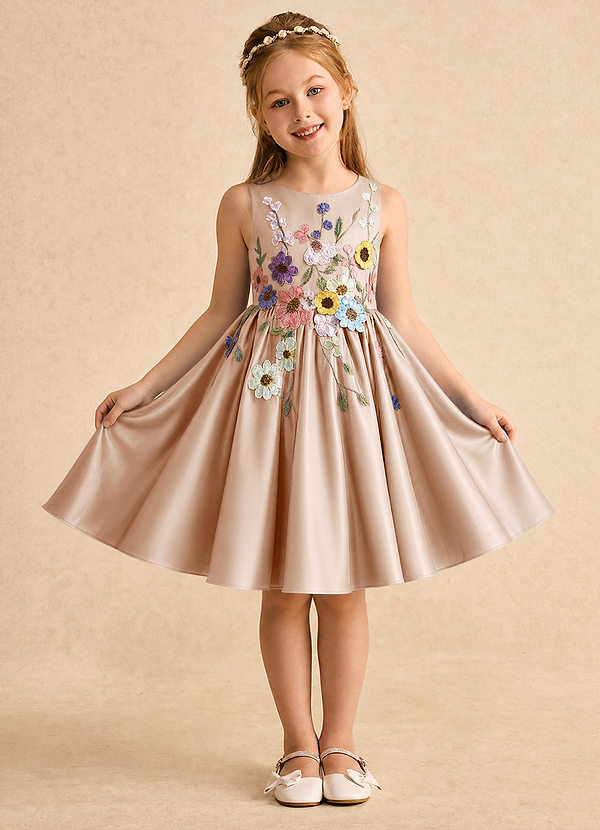 Azazie Prima Vestidos de arras Vestido Rosa Inglesa de Satin Mate de Línea A con Lazo image1