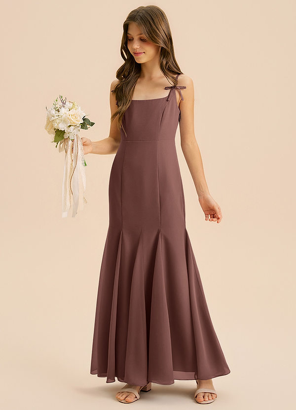 Azazie Evey Junior Abito Sirena in Chiffon Plissettato Espresso image1