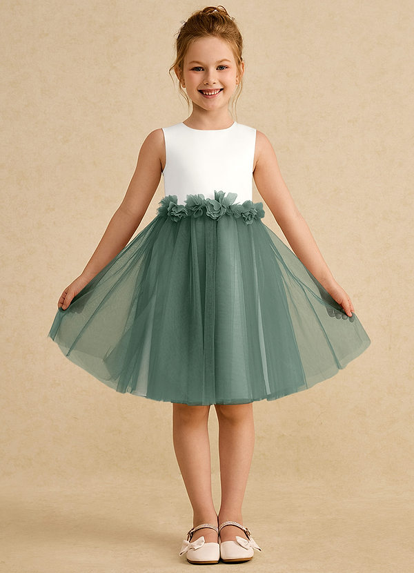 Azazie Louisa Flower Girl Dresses Ivory Eucalyptus A-Line Sleeveless Tulle Dress image1
