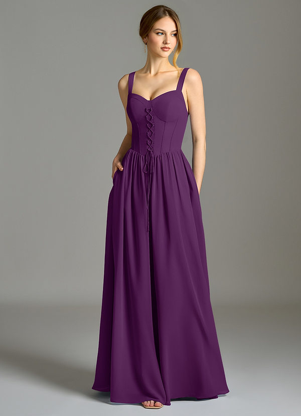 Azazie Porscha Suknie dla druhen Linia A Dekolt w kształcie serca Szyfon Do ziemi Sukienka image1