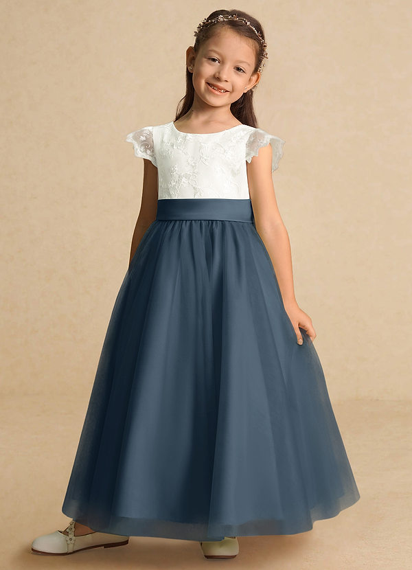 Azazie Pookie Flower Girl Dresses Neptune A-Line Lace Tulle Dress image1