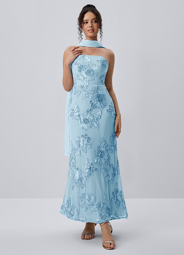 Esperanza Bleu Ciel Robe longue en dentelle extensible à fleurs 3D image1