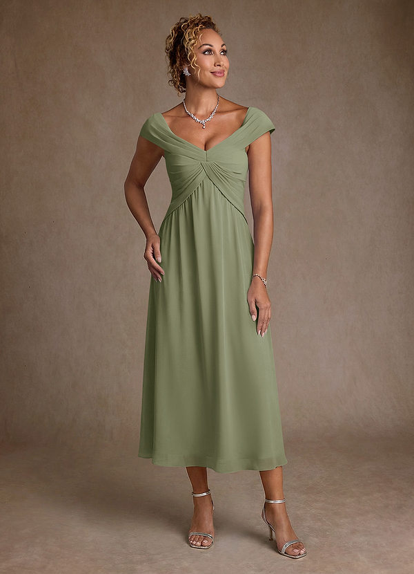 Azazie Mirta Mother of the Brides Dresses Pistachio A-Line Pleated Floral Burnout Dress image1