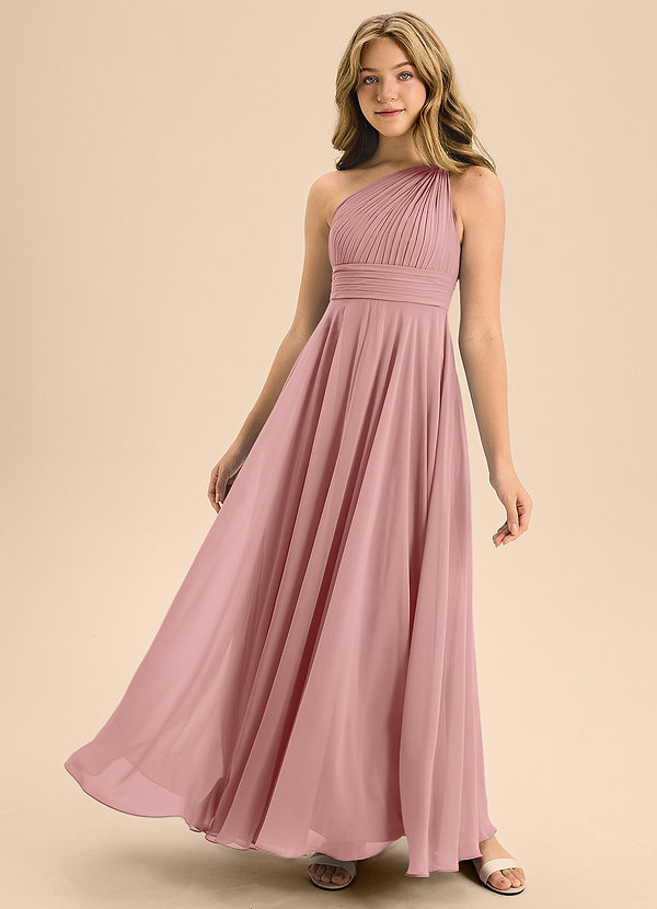 Azazie Charlize Junior Dusty Rose A-Line Pleated Chiffon Dress image1