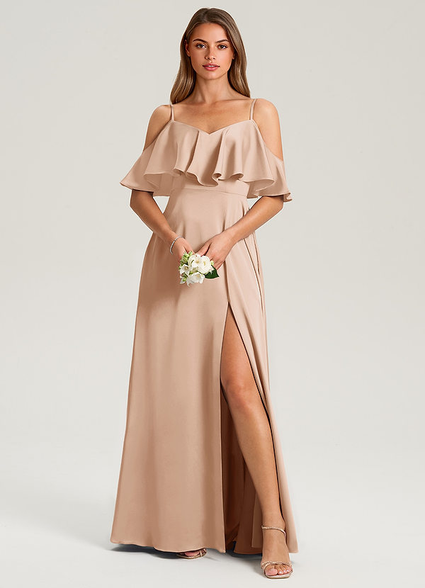 Azazie Jean Bruidsmeisjes Jurken Jurk van Stretch Satijn met A-Lijn Off the Shoulder Engelse Roos image1