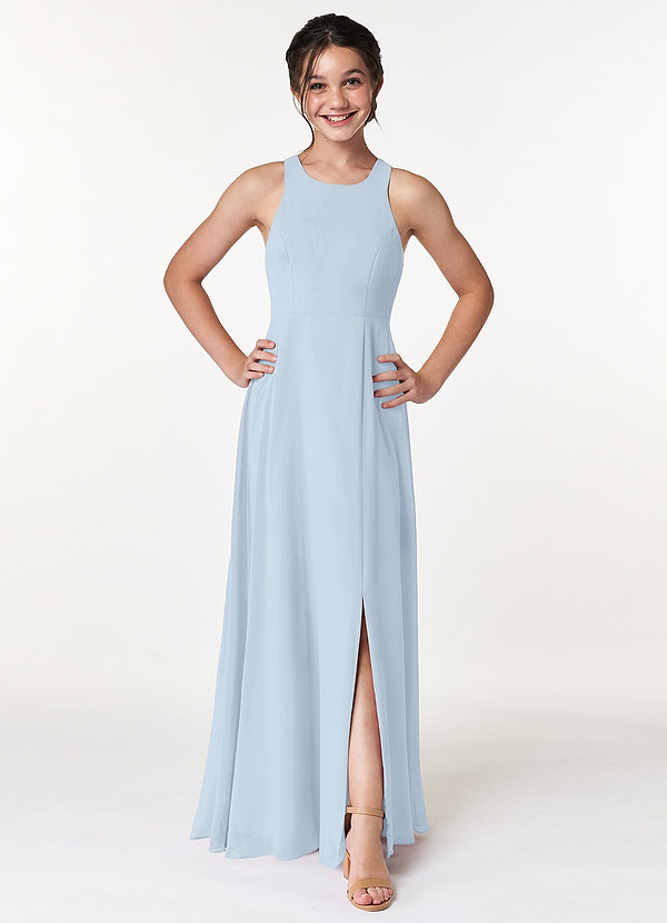 Azazie Bellatrix A-Line Bow Chiffon Floor-Length Junior Bridesmaid Dress image1