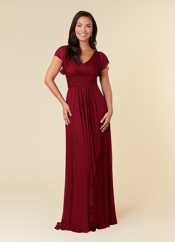 Azazie Reneya Mother of the Brides Dresses Burgundy A-Line Pleated Mesh Dress image1