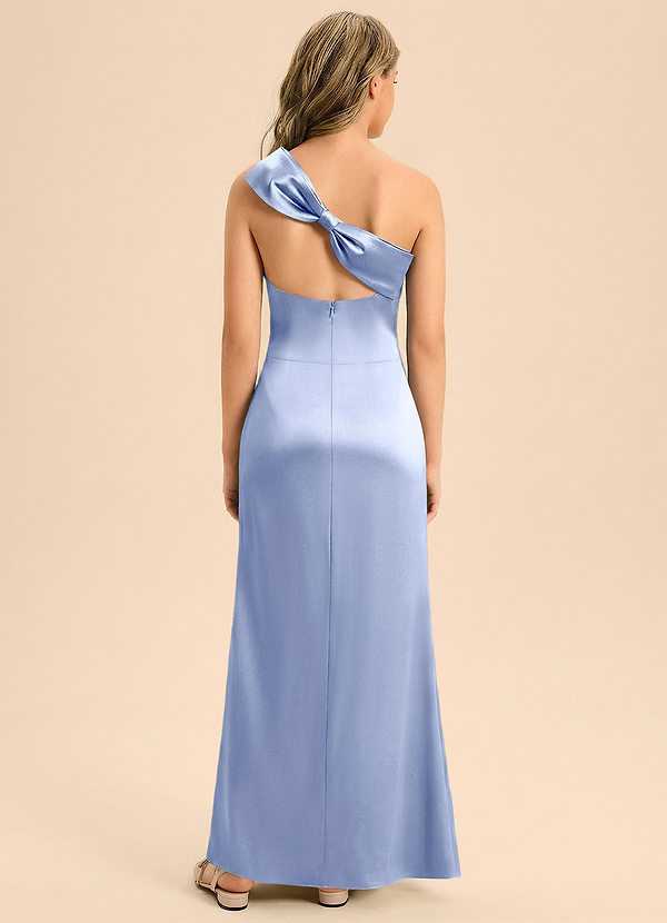 Azazie Eulalie Junior Syrena Ukłon Satyna elastyczna Długość podłogi Młodsza druhna Sukienka image1