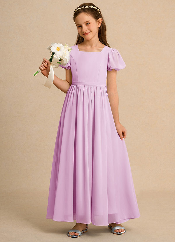 Azazie Lilia Girl Flower Girl Dresses Candy Pink A-Line with Sleeves Chiffon Dress image1