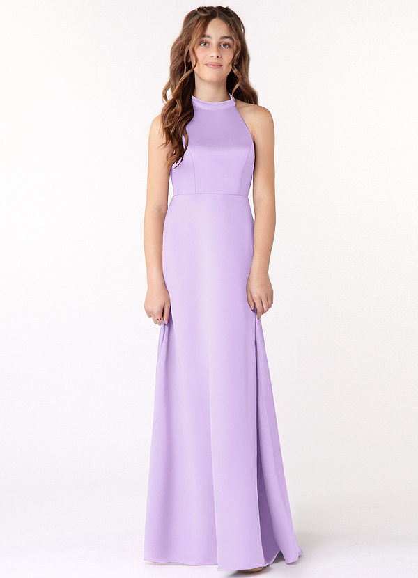 Azazie Laurel Junior Lilac A-Line Stretch Satin Dress image1