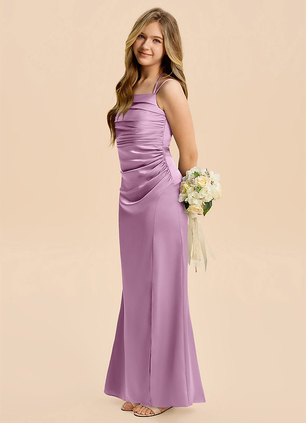 Azazie Nova Junior Wisteria Sheath Pleated Stretch Satin Dress image1