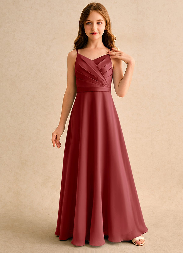 Azazie Umina Girls Formal Bloemenmeisjes Jurken A-Lijn Jurk van Mat Satijn Geplooid Roest image1