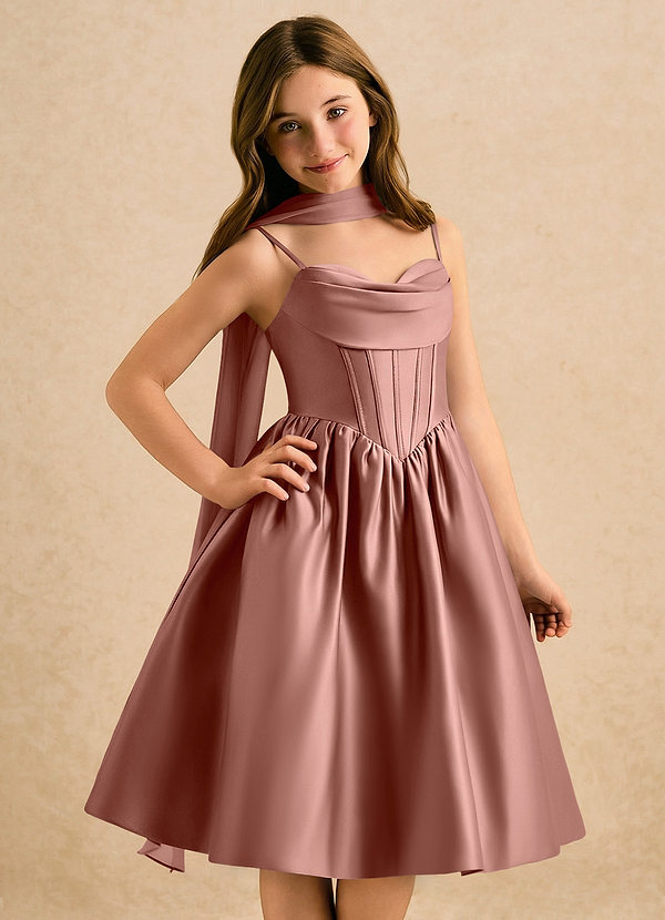 Azazie Shona Girls Formal Blumenkinder Kleider A-Linie Herzausschnitt Matte Satin Kleid Zedernrose image1