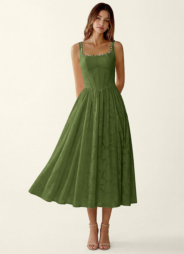 Ottavia Olive Jacquard Midi A-line Graduation Dress image1