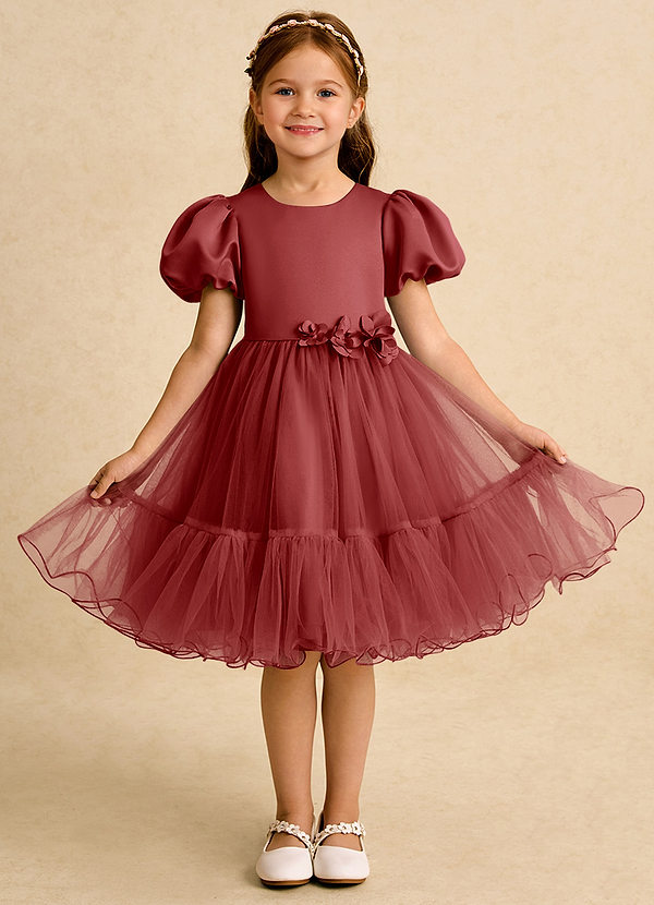 Azazie Cocoa Vestidos de Niña de Flores Vestido de Óxido de Tul de Princesa con Plisado image1