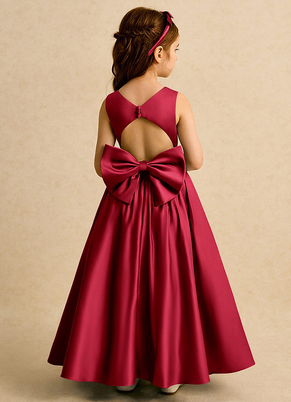 Azazie Nellia Flower Girl Dresses Scarlet A-Line Bow Matte Satin Dress image1