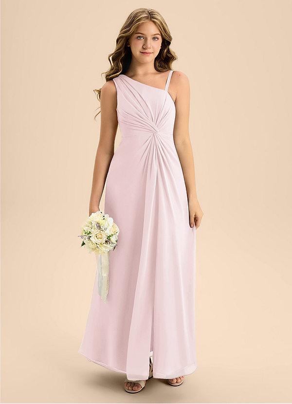 Azazie Brooke Junior Blushing Pink A-Line Side Slit Chiffon Dress image1