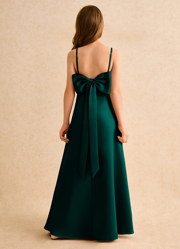 Azazie Joella Girls Formal Flower Girl Dresses Pine A-Line Pleated Matte Satin Dress image1