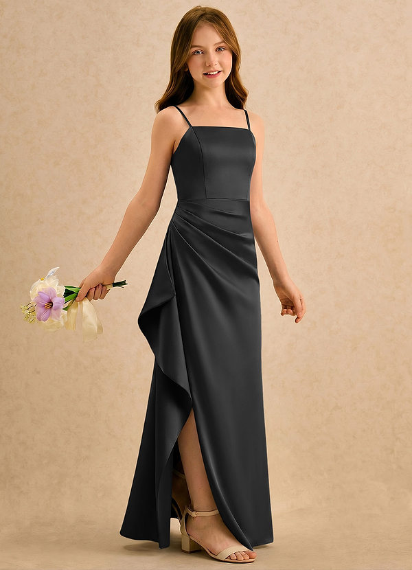 Azazie Cannoli Girls Formal Sukienki dla dziewczynek sypiących kwiaty Linia A Pofałdowany Satyna elastyczna Długość podłogi Sukienka image1