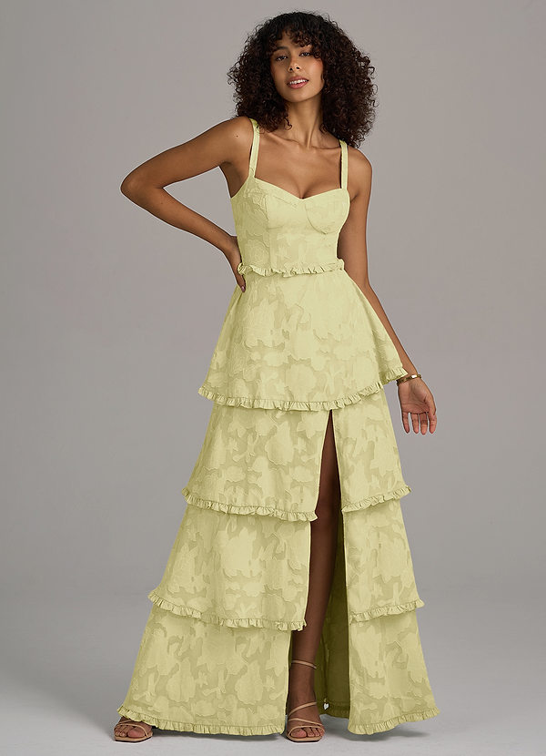 Azazie Romie Vestidos Dama de Honor Vestido de Sorbete De Limón de Devorado Floral de Corte en A con Corsé image1