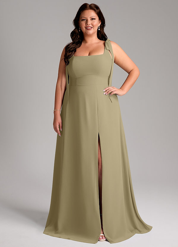 Azazie Debra Bridesmaid Dresses Moss Green A-Line with Pockets Chiffon Convertible Dress image1