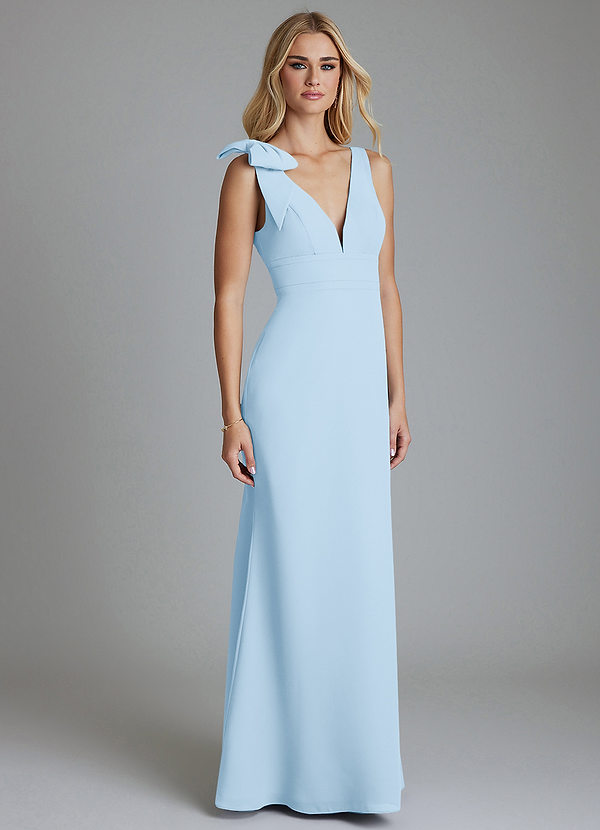 Azazie Taro Bridesmaid Dresses Sky Blue Sheath Bow Chiffon Dress image1