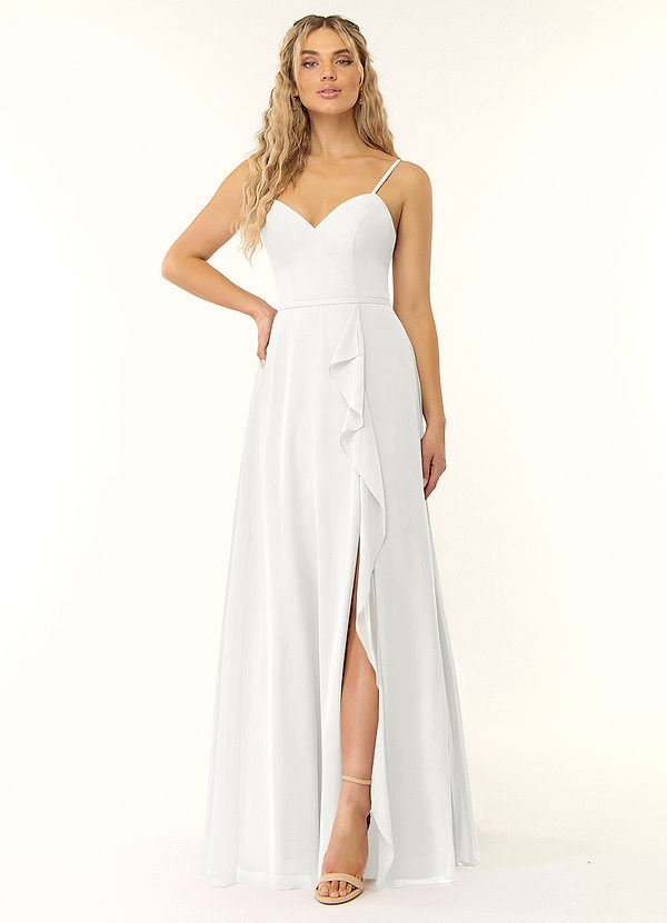 Azazie Naeem Bridesmaid Dresses White A-Line V-Neck Ruffle Chiffon Dress image1