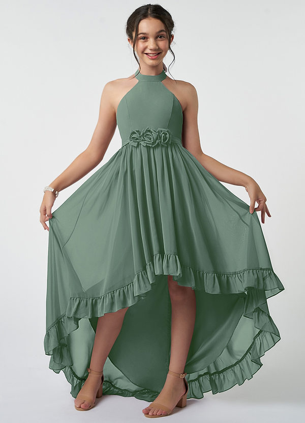 Azazie Hermione Junior Eucalyptus A-Line Chiffon Dress image1