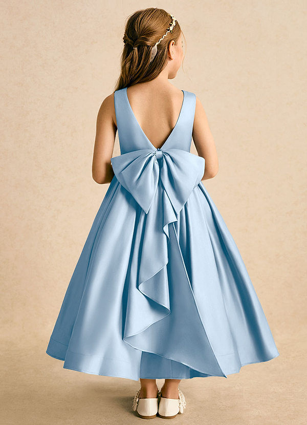 Azazie Cailee Flower Girl Dresses Powder Blue Ball-Gown Pleated Matte Satin Dress image1