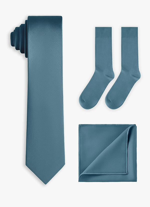 Passendes Set aus schmaler Krawatte, Einstecktuch und Socken aus Stretch-Satin front