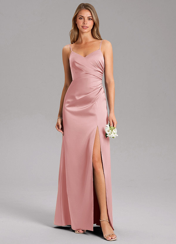 Azazie Azuree Brudtärneklänningar Klä av A-Linje i Stretch Satin Plisserad Puderrosa image1