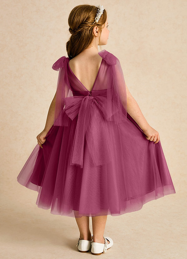 Azazie Dori Robes de Fillette d'Honneur Robe Trapèze en Tulle Rayé Mûre image1