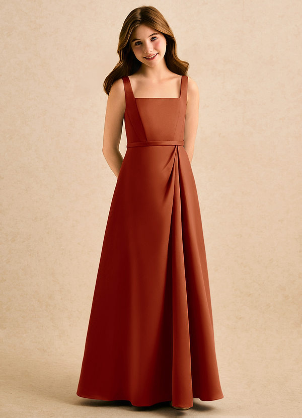 Azazie Emiko Girls Formal Abiti da Damigella Bambina Abito A-Line in Raso Opaco Plissettato Paprika image1