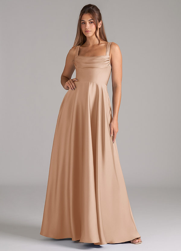Azazie Shaude Bridesmaid Dresses English Rose A-Line Pleated Stretch Satin Dress image1