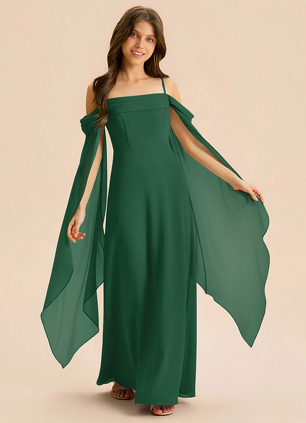 Azazie Moana Junior Linia A Pofałdowany Szyfon Długość podłogi Młodsza druhna Sukienka image1