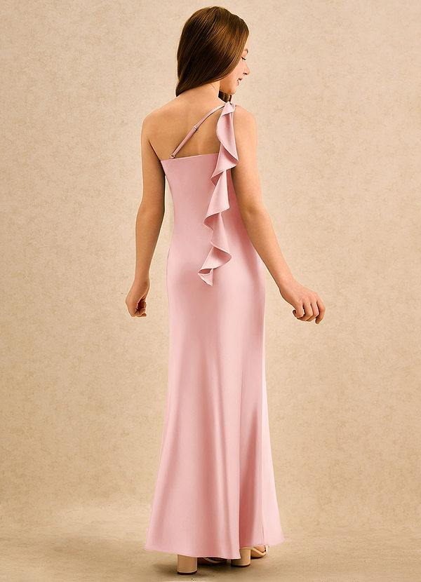 Azazie Almond Girls Formal Bloemenmeisjesjurken Kokerjurk Jurk van Stretch Satijn One-shoulder Poederroze image1