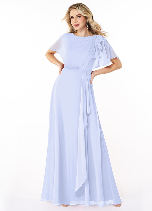 Azazie Aaliyah Modest Bridesmaid Dresses A-Line Scoop Pleated Chiffon Floor-Length Dress image1