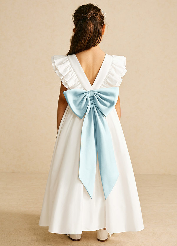Azazie Aero Flower Girl Dresses Vestir Marfim Vidro Marinho de Algodão de Linha A com Plissado image1