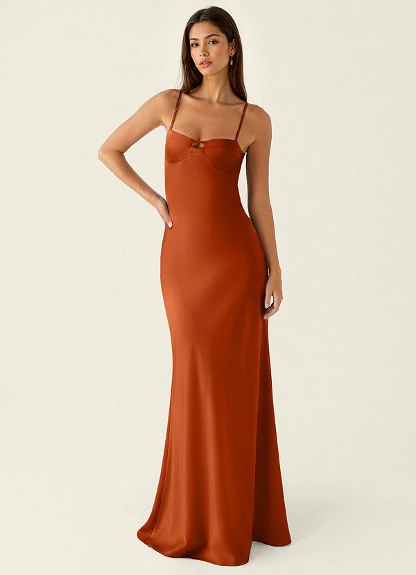 Stasiam Burnt Orange Stain Open Back Party Dress image1