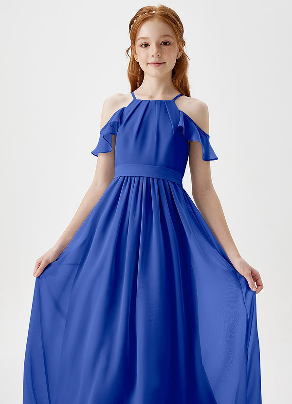 Azazie Chaya Junior Royal Blue A-Line Off the Shoulder Chiffon Dress image1