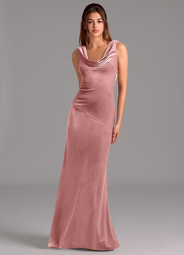 Azazie Rylina Robes Demoiselle d'honneur Robe Sirène en velours Arc Rose Poussiéreuse image1