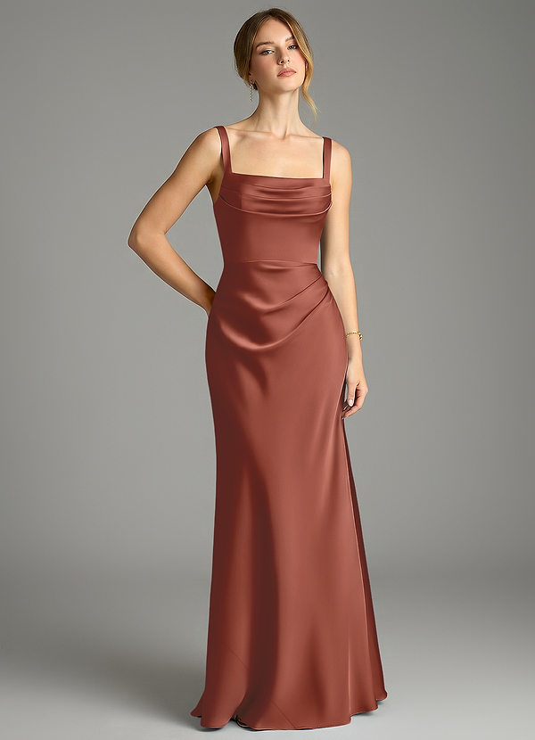 Azazie Alouette Bridesmaid Dresses Auburn Mermaid Pleated Stretch Satin Dress image1