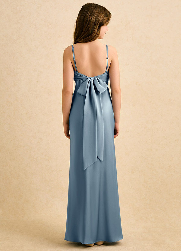 Azazie Ellie Girls Formal Sukienki dla dziewczynek sypiących kwiaty Syrena Pofałdowany Satyna elastyczna Długość podłogi Sukienka image1