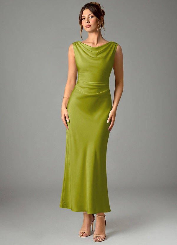 Azazie Kieryn Bridesmaid Dresses Lemongrass Mermaid Pleated Stretch Satin Dress image1