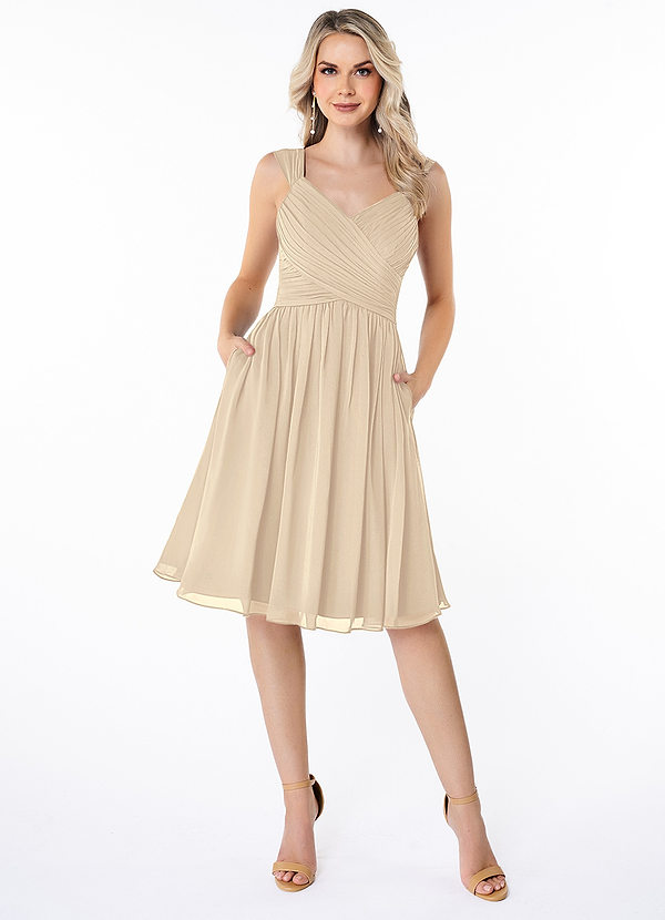 Azazie Angie Bridesmaid Dresses Champagne A-Line Corset Chiffon Dress image1
