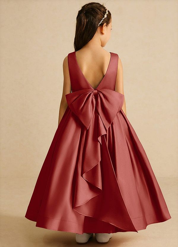 Azazie Cailee Flower Girl Dresses Terracotta Ball-Gown Pleated Matte Satin Dress image1