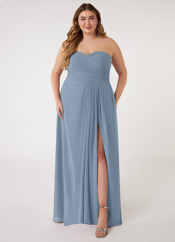 Azazie Arabella Allure Abiti da Damigella Abito Convertibile A-Line in Chiffon Scollo a Cuore Blu Polveroso image1