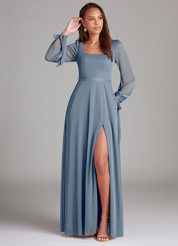 Azazie Leonia Bridesmaid Dresses Twilight A-Line Long Sleeve Mesh Dress image1